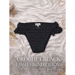 POL Crochet Bikini Bottoms Black Tassel Trim Size S Resort Boho NEW